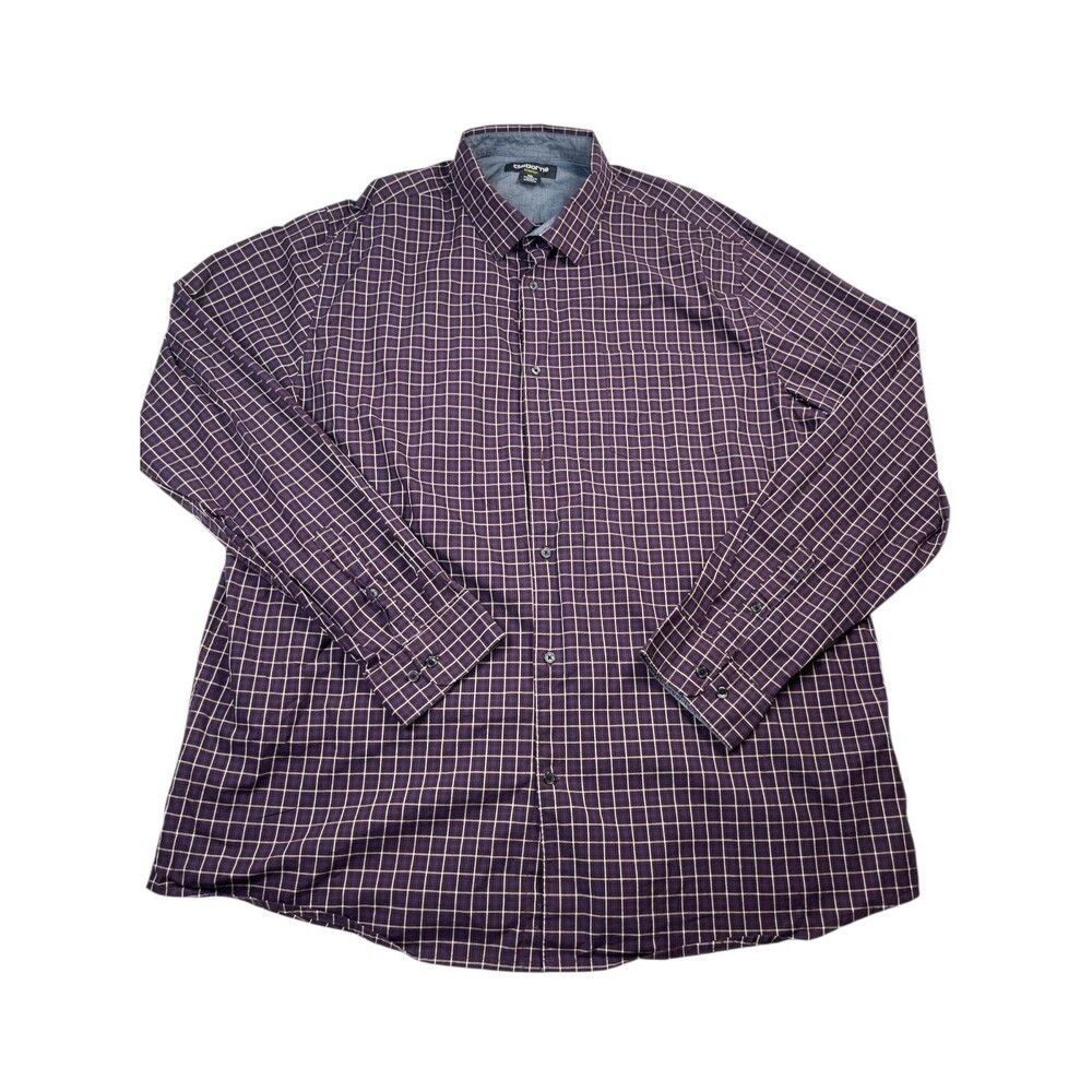 Claiborne Shirt Men's 2XL‎ Purple Plaid Cotton Stretch Long Sleeve Button-Up